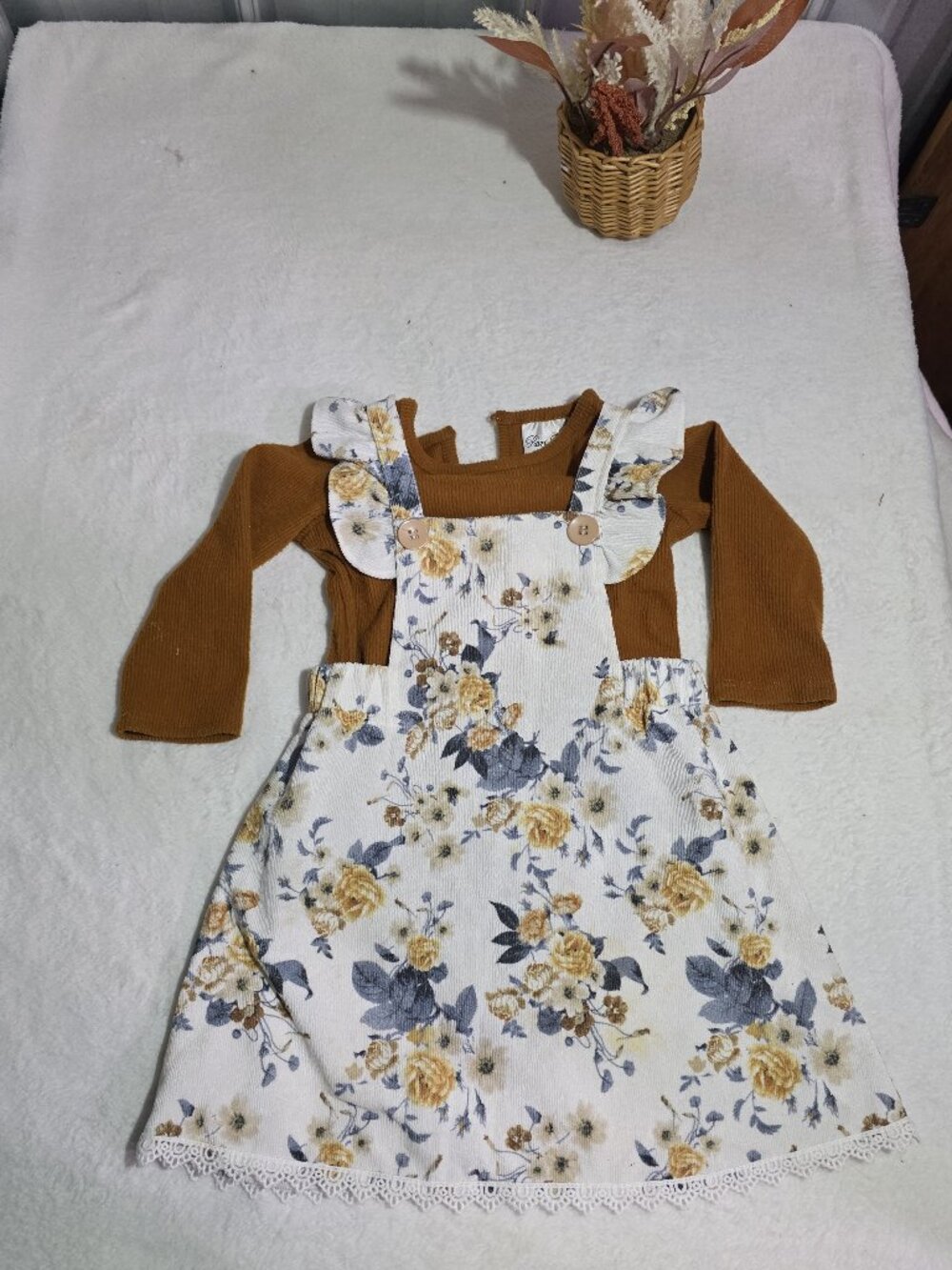 Rare Editions Girls 18M Floral Corduroy Dress & Top Set